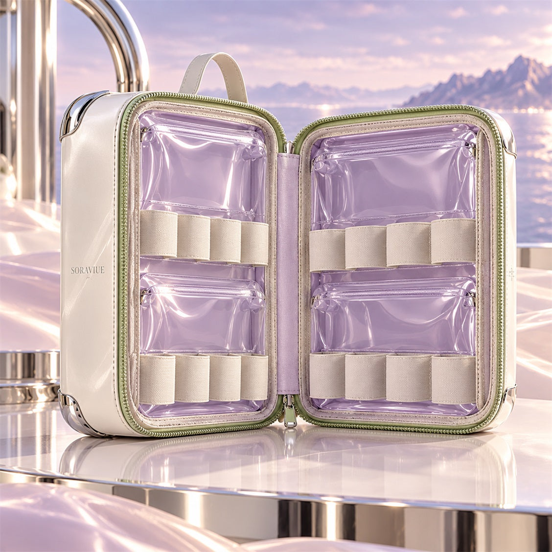 Soraviue Compact Brush Capsule Case open organization view