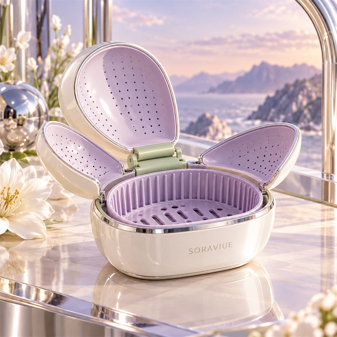 Soraviue Petal-Opening Brush Care Case open organization view